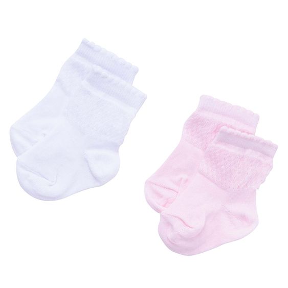 Jacobs Babymoden Socken 2er Pack - Ajour Rosa Weiß - Gr. 17/18