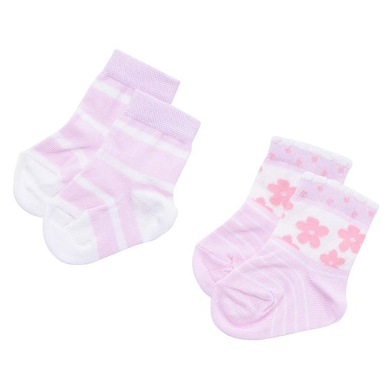 Jacobs Babymoden Socken 2er Pack - Blumen & Ringel Rosa Ecru - Gr. 17/18