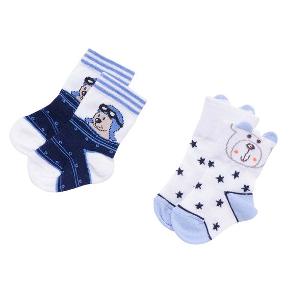 Jacobs Babymoden Socken 2er Pack - Pilot & Bär Marine Ecru - Gr. 17/18