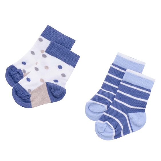 Jacobs Babymoden Socken 2er Pack - Ringel & Punkte Blau Ecru - Gr. 17/18