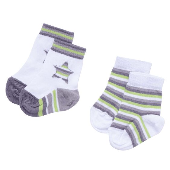 Jacobs Babymoden Socken 2er Pack - Stern & Ringel Weiß Grau Grün - Gr. 17/18
