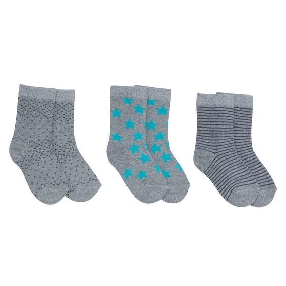Jacobs Babymoden Socken  3er Pack Sterne Ringel - Grau Türkis - Gr. 17 / 18