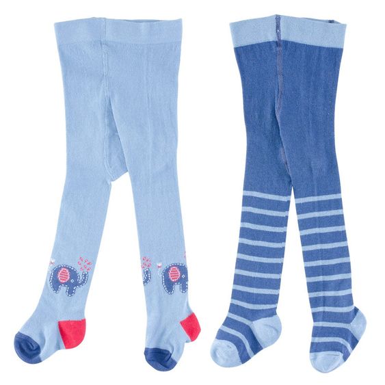 Jacobs Babymoden Strumpfhose 2er Pack Ringel & Elefant - Blau - Gr. 50 / 56