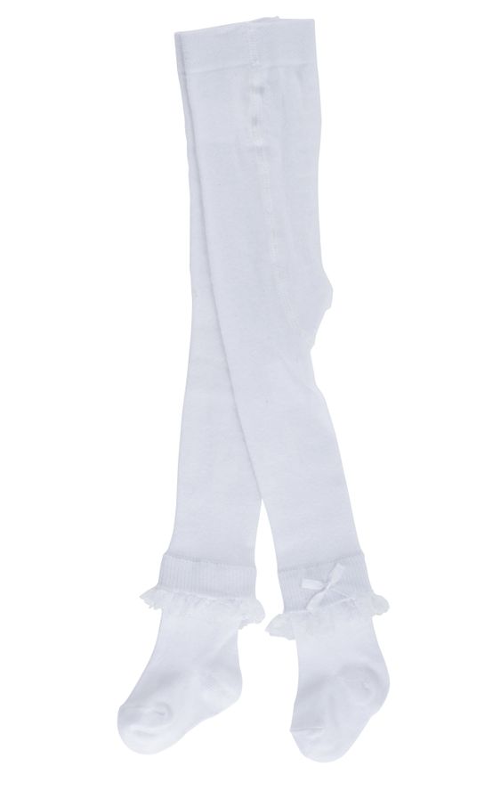 Jacobs Babymoden Strumpfhose mit Rüsche & Schleifchen - Weiß - Gr. 62 / 68