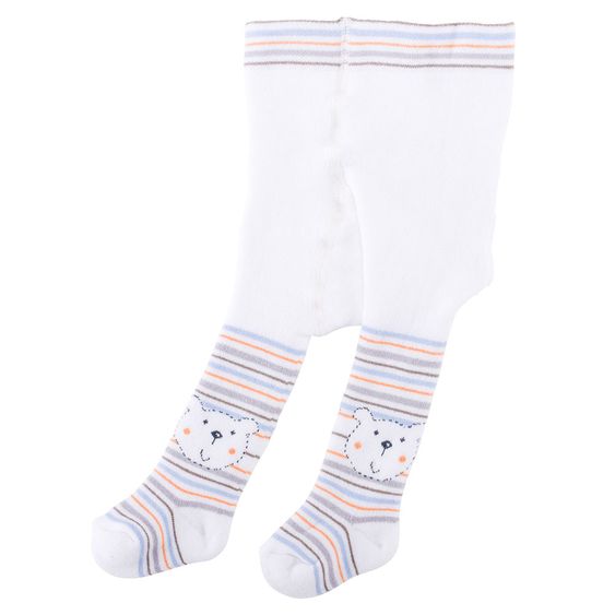 Jacobs Babymoden Thermo-Strumpfhose - Bär Ringel Weiß - Gr. 50/56