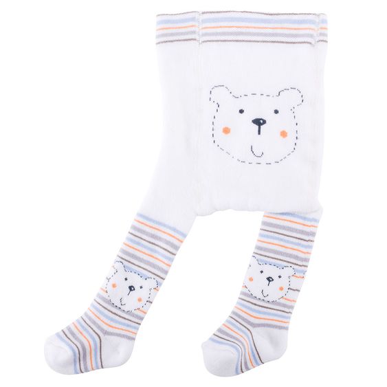 Jacobs Babymoden Thermo-Strumpfhose - Bär Ringel Weiß - Gr. 50/56
