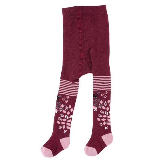 Jacobs Babymoden Thermo-Strumpfhose Blumen - Bordeaux - Gr. 74 / 80