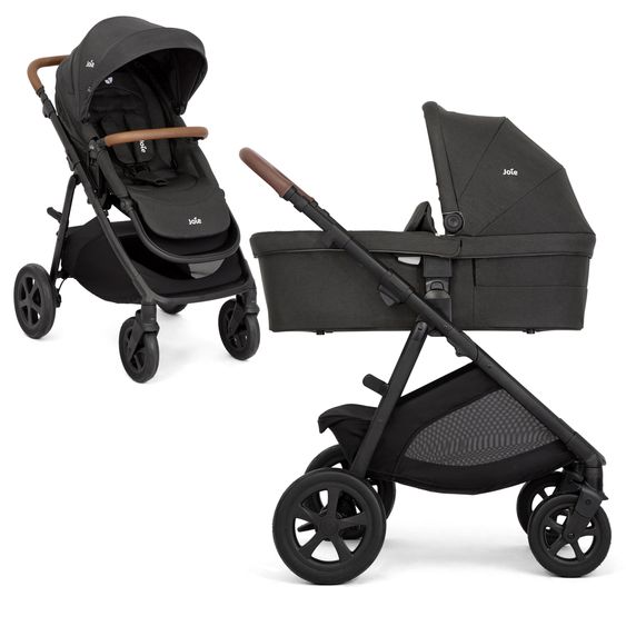 joie 2in1 Kombi-Kinderwagen Alore bis 22 kg belastbar mit Babywanne Ramble XL, Liegeposition, umsetzbarer & höhenverstellbarer Sportsitz, Teleskop-Schieber inkl. Adapter & Regenschutz - Shale