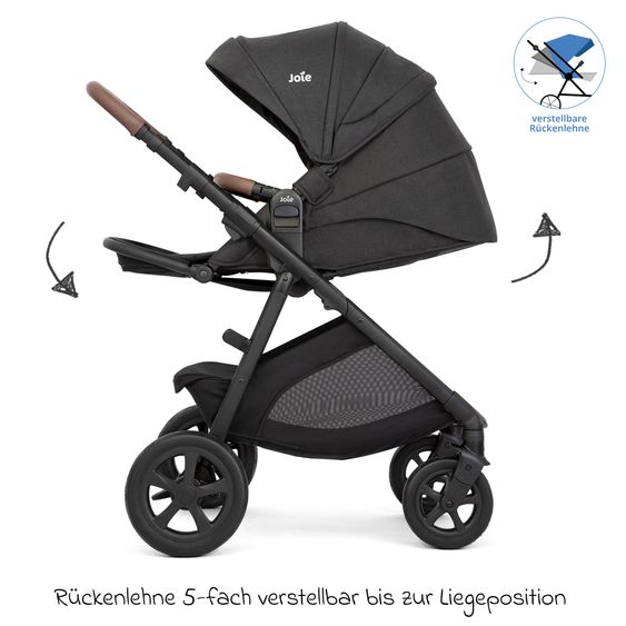 joie 2in1 Kombi-Kinderwagen Alore bis 22 kg belastbar mit Babywanne Ramble XL, Liegeposition, umsetzbarer & höhenverstellbarer Sportsitz, Teleskop-Schieber inkl. Adapter & Regenschutz - Shale