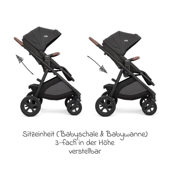 joie 2in1 Kombi-Kinderwagen Alore bis 22 kg belastbar mit Babywanne Ramble XL, Liegeposition, umsetzbarer & höhenverstellbarer Sportsitz, Teleskop-Schieber inkl. Adapter & Regenschutz - Shale