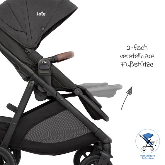 joie 2in1 Kombi-Kinderwagen Alore bis 22 kg belastbar mit Babywanne Ramble XL, Liegeposition, umsetzbarer & höhenverstellbarer Sportsitz, Teleskop-Schieber inkl. Adapter & Regenschutz - Shale