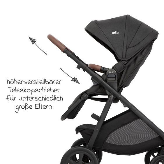 joie 2in1 Kombi-Kinderwagen Alore bis 22 kg belastbar mit Babywanne Ramble XL, Liegeposition, umsetzbarer & höhenverstellbarer Sportsitz, Teleskop-Schieber inkl. Adapter & Regenschutz - Shale