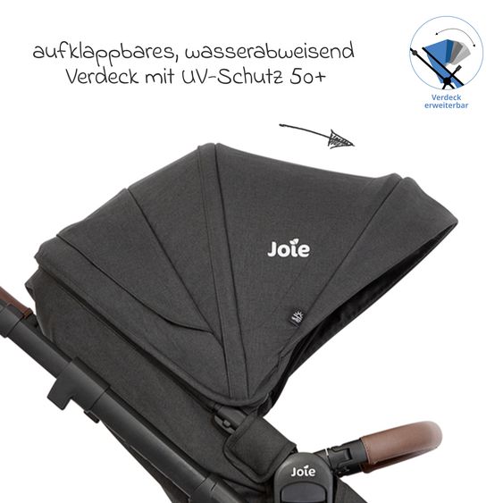 joie 2in1 Kombi-Kinderwagen Alore bis 22 kg belastbar mit Babywanne Ramble XL, Liegeposition, umsetzbarer & höhenverstellbarer Sportsitz, Teleskop-Schieber inkl. Adapter & Regenschutz - Shale