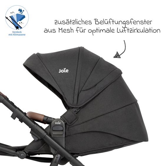 joie 2in1 Kombi-Kinderwagen Alore bis 22 kg belastbar mit Babywanne Ramble XL, Liegeposition, umsetzbarer & höhenverstellbarer Sportsitz, Teleskop-Schieber inkl. Adapter & Regenschutz - Shale