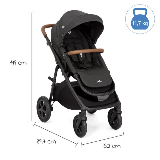 joie 2in1 Kombi-Kinderwagen Alore bis 22 kg belastbar mit Babywanne Ramble XL, Liegeposition, umsetzbarer & höhenverstellbarer Sportsitz, Teleskop-Schieber inkl. Adapter & Regenschutz - Shale