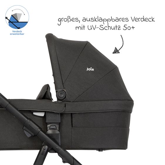 joie 2in1 Kombi-Kinderwagen Alore bis 22 kg belastbar mit Babywanne Ramble XL, Liegeposition, umsetzbarer & höhenverstellbarer Sportsitz, Teleskop-Schieber inkl. Adapter & Regenschutz - Shale