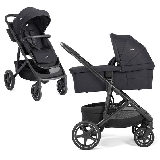 joie 2in1 Kombi-Kinderwagen Elara bis 22 kg belastbar mit Babywanne Ramble XL, Liegeposition, umsetzbarer Sportsitz, Teleskop-Schieber, Organizer-Bag, Adapter & Regenschutz - Raven
