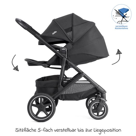 joie 2in1 Kombi-Kinderwagen Elara bis 22 kg belastbar mit Babywanne Ramble XL, Liegeposition, umsetzbarer Sportsitz, Teleskop-Schieber, Organizer-Bag, Adapter & Regenschutz - Raven