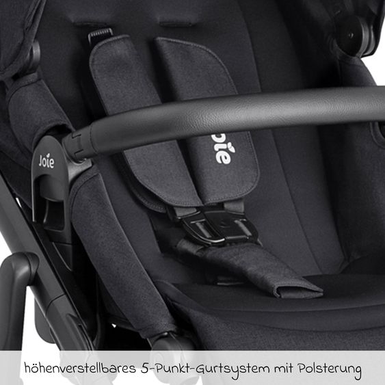 joie 2in1 Kombi-Kinderwagen Elara bis 22 kg belastbar mit Babywanne Ramble XL, Liegeposition, umsetzbarer Sportsitz, Teleskop-Schieber, Organizer-Bag, Adapter & Regenschutz - Raven