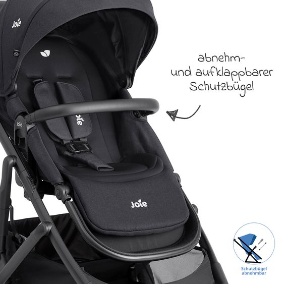 joie 2in1 Kombi-Kinderwagen Elara bis 22 kg belastbar mit Babywanne Ramble XL, Liegeposition, umsetzbarer Sportsitz, Teleskop-Schieber, Organizer-Bag, Adapter & Regenschutz - Raven