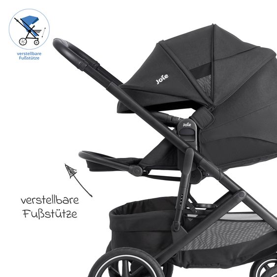 joie 2in1 Kombi-Kinderwagen Elara bis 22 kg belastbar mit Babywanne Ramble XL, Liegeposition, umsetzbarer Sportsitz, Teleskop-Schieber, Organizer-Bag, Adapter & Regenschutz - Raven