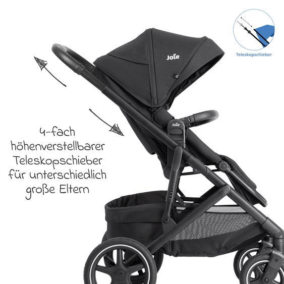 joie 2in1 Kombi-Kinderwagen Elara bis 22 kg belastbar mit Babywanne Ramble XL, Liegeposition, umsetzbarer Sportsitz, Teleskop-Schieber, Organizer-Bag, Adapter & Regenschutz - Raven