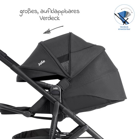 joie 2in1 Kombi-Kinderwagen Elara bis 22 kg belastbar mit Babywanne Ramble XL, Liegeposition, umsetzbarer Sportsitz, Teleskop-Schieber, Organizer-Bag, Adapter & Regenschutz - Raven