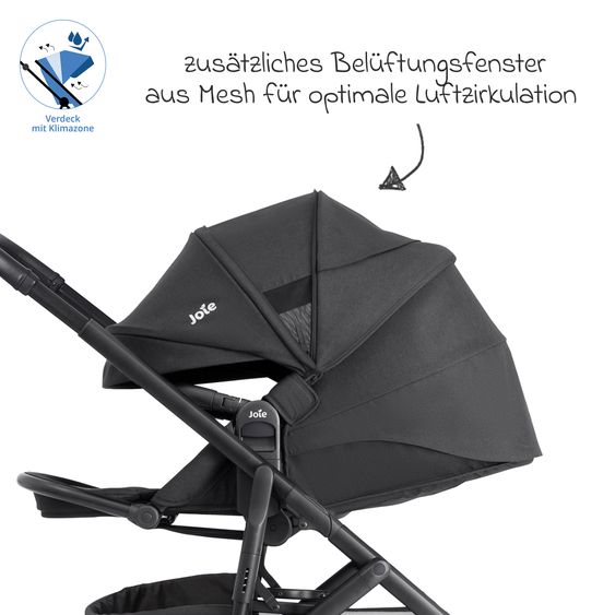 joie 2in1 Kombi-Kinderwagen Elara bis 22 kg belastbar mit Babywanne Ramble XL, Liegeposition, umsetzbarer Sportsitz, Teleskop-Schieber, Organizer-Bag, Adapter & Regenschutz - Raven