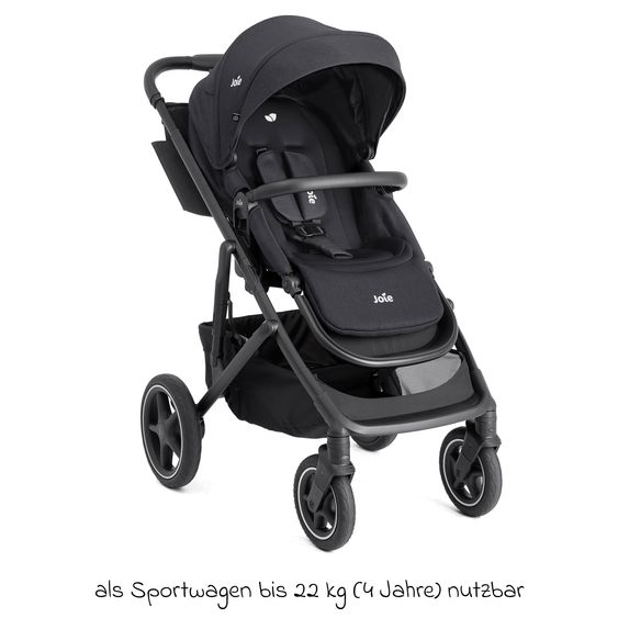 joie 2in1 Kombi-Kinderwagen Elara bis 22 kg belastbar mit Babywanne Ramble XL, Liegeposition, umsetzbarer Sportsitz, Teleskop-Schieber, Organizer-Bag, Adapter & Regenschutz - Raven