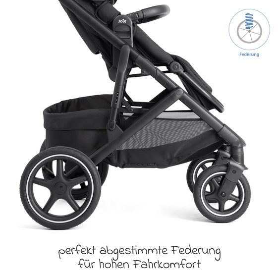 joie 2in1 Kombi-Kinderwagen Elara bis 22 kg belastbar mit Babywanne Ramble XL, Liegeposition, umsetzbarer Sportsitz, Teleskop-Schieber, Organizer-Bag, Adapter & Regenschutz - Raven