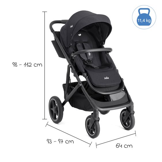 joie 2in1 Kombi-Kinderwagen Elara bis 22 kg belastbar mit Babywanne Ramble XL, Liegeposition, umsetzbarer Sportsitz, Teleskop-Schieber, Organizer-Bag, Adapter & Regenschutz - Raven