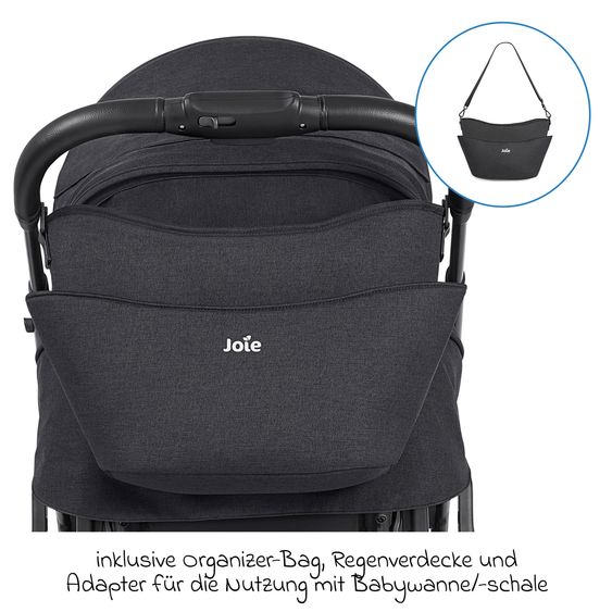 joie 2in1 Kombi-Kinderwagen Elara bis 22 kg belastbar mit Babywanne Ramble XL, Liegeposition, umsetzbarer Sportsitz, Teleskop-Schieber, Organizer-Bag, Adapter & Regenschutz - Raven