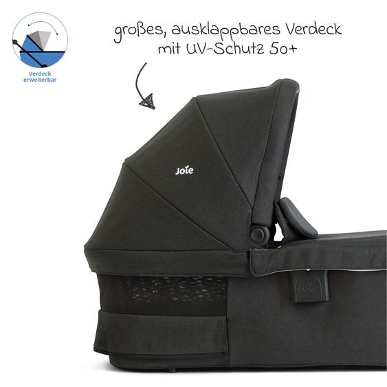 joie 2in1 Kombi-Kinderwagen Elara bis 22 kg belastbar mit Babywanne Ramble XL, Liegeposition, umsetzbarer Sportsitz, Teleskop-Schieber, Organizer-Bag, Adapter & Regenschutz - Raven
