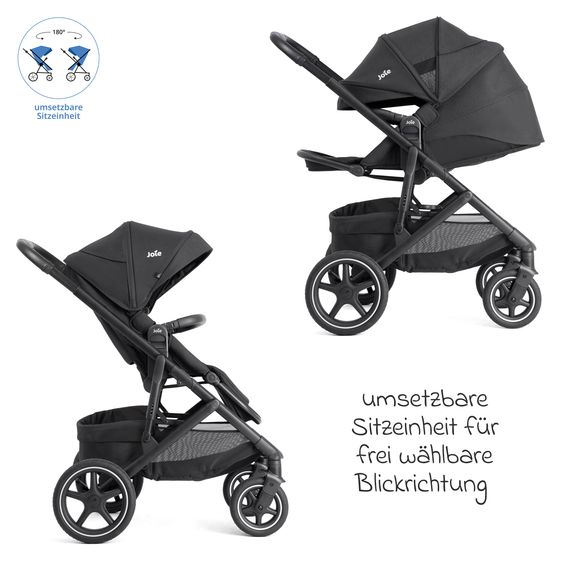 joie 2in1 Kombi-Kinderwagen Elara bis 22 kg belastbar mit Babywanne Ramble XL, Liegeposition, umsetzbarer Sportsitz, Teleskop-Schieber, Organizer-Bag, Adapter & Regenschutz - Raven