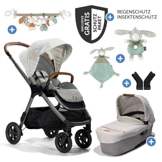 Joie Signature 2in1 Kombi-Kinderwagen-Set Finiti bis 22 kg belastbar mit Liegeposition, Kinderwagenkette, Greifling, Schmusetuch - Teleskopschieber, Sportsitz, Babywanne Ramble XL, Adapter & Zubehörpaket - Signature - Oyster