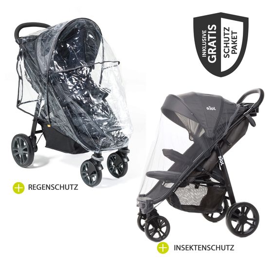 Joie Signature 2in1 Kombi-Kinderwagen-Set Litetrax bis 22 kg belastbar mit Schieber-Ablagefach, Babywanne Ramble, Adapter & Zubehör Paket - Pebble