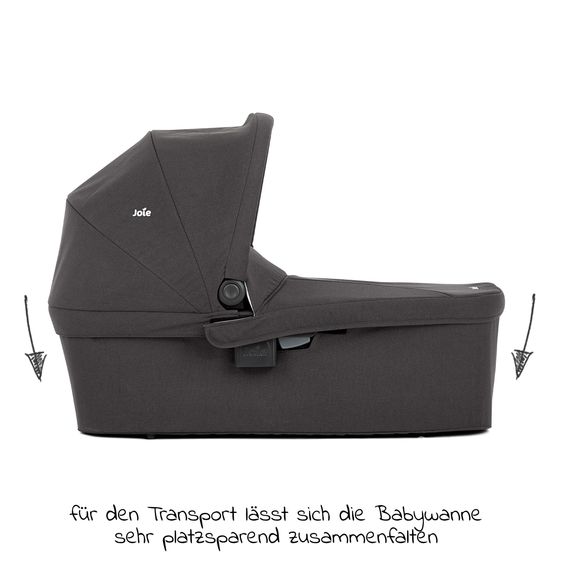 Joie Signature 2in1 Kombi-Kinderwagen-Set Litetrax bis 22 kg belastbar mit Schieber-Ablagefach, Babywanne Ramble, Adapter & Zubehör Paket - Pebble