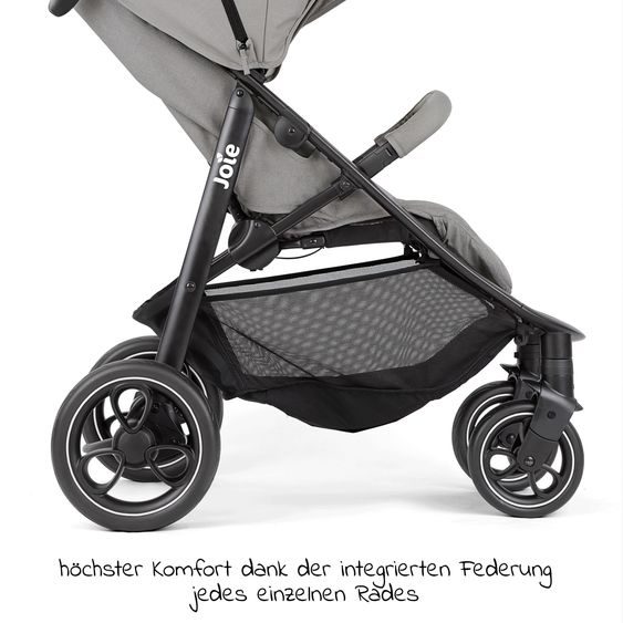 Joie Signature 2in1 Kombi-Kinderwagen-Set Litetrax bis 22 kg belastbar mit Schieber-Ablagefach, Babywanne Ramble, Adapter & Zubehör Paket - Pebble