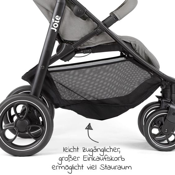 Joie Signature 2in1 Kombi-Kinderwagen-Set Litetrax bis 22 kg belastbar mit Schieber-Ablagefach, Babywanne Ramble, Adapter & Zubehör Paket - Pebble