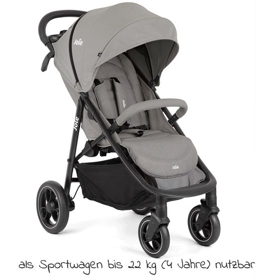 Joie Signature 2in1 Kombi-Kinderwagen-Set Litetrax bis 22 kg belastbar mit Schieber-Ablagefach, Babywanne Ramble, Adapter & Zubehör Paket - Pebble