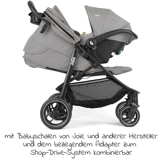 Joie Signature 2in1 Kombi-Kinderwagen-Set Litetrax bis 22 kg belastbar mit Schieber-Ablagefach, Babywanne Ramble, Adapter & Zubehör Paket - Pebble