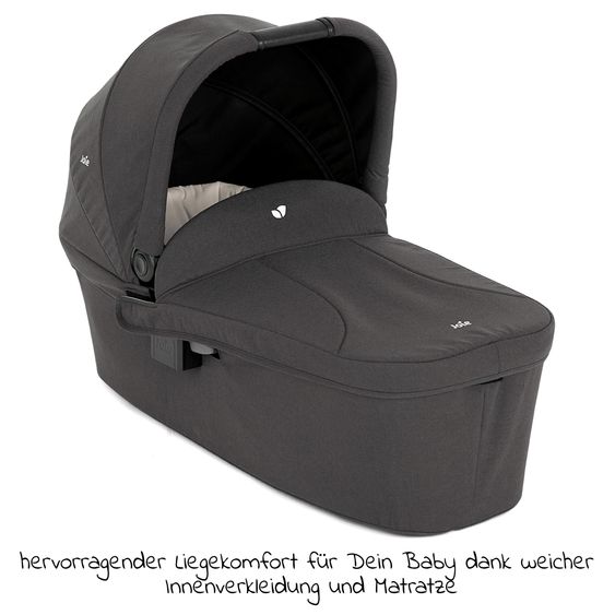 Joie Signature 2in1 Kombi-Kinderwagen-Set Litetrax bis 22 kg belastbar mit Schieber-Ablagefach, Babywanne Ramble, Adapter & Zubehör Paket - Pebble