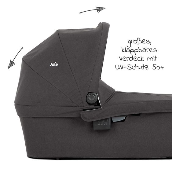 Joie Signature 2in1 Kombi-Kinderwagen-Set Litetrax bis 22 kg belastbar mit Schieber-Ablagefach, Babywanne Ramble, Adapter & Zubehör Paket - Pebble