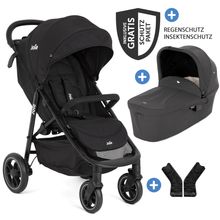 2in1 baby carriage set Litetrax up to 22 kg load capacity with pusher storage compartment, Ramble carrycot, adapter & accessories package - Shale