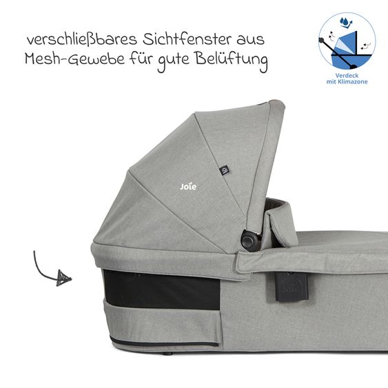joie 2in1 Kombi-Kinderwagen-Set Litetrax bis 22 kg belastbar mit Schieber-Ablagefach, Babywanne Ramble XL, Adapter & Zubehör Paket - Pebble