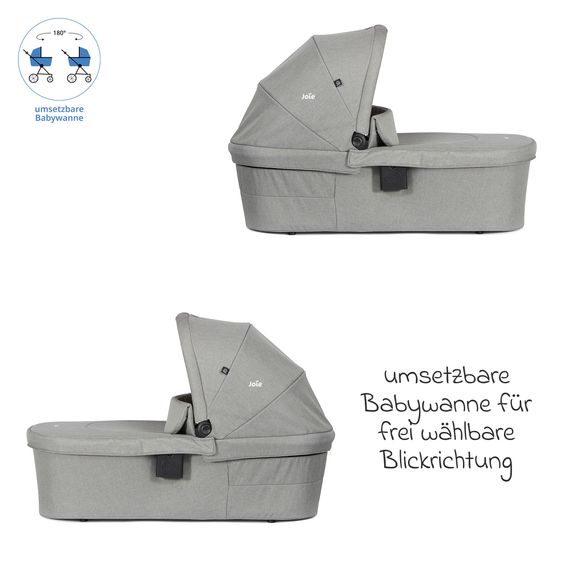 joie 2in1 Kombi-Kinderwagen-Set Litetrax bis 22 kg belastbar mit Schieber-Ablagefach, Babywanne Ramble XL, Adapter & Zubehör Paket - Pebble