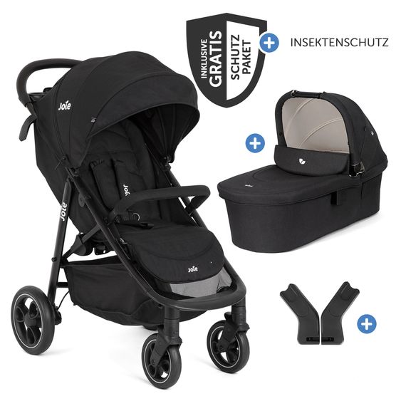 joie 2in1 Kombi-Kinderwagen-Set Litetrax bis 22 kg belastbar mit Schieber-Ablagefach, Babywanne Ramble XL, Adapter & Zubehör Paket - Shale