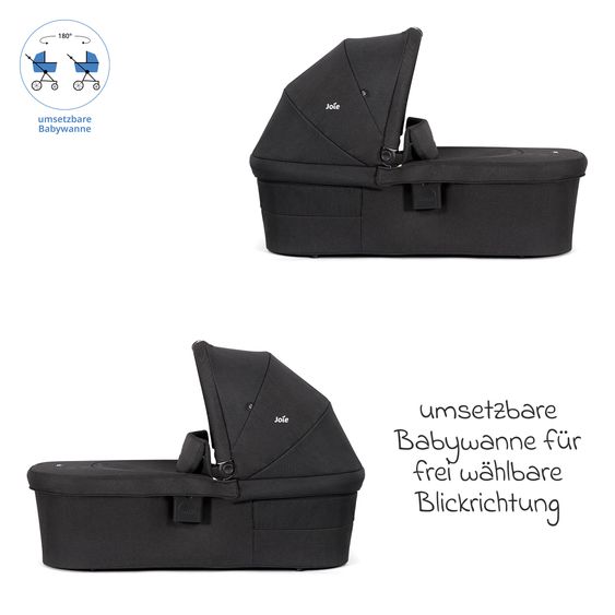 joie 2in1 Kombi-Kinderwagen-Set Litetrax bis 22 kg belastbar mit Schieber-Ablagefach, Babywanne Ramble XL, Adapter & Zubehör Paket - Shale