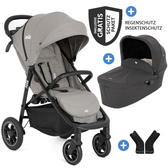 joie 2in1 Kombi-Kinderwagen-Set Litetrax Pro Air bis 22 kg belastbar mit Luftreifen, Schieber-Ablagefach, Babywanne Ramble, Adapter & Zubehör Paket - Pebble