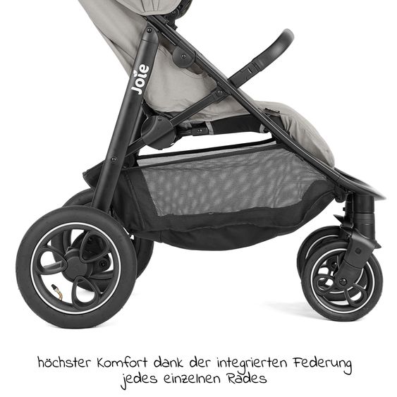 joie 2in1 Kombi-Kinderwagen-Set Litetrax Pro Air bis 22 kg belastbar mit Luftreifen, Schieber-Ablagefach, Babywanne Ramble, Adapter & Zubehör Paket - Pebble